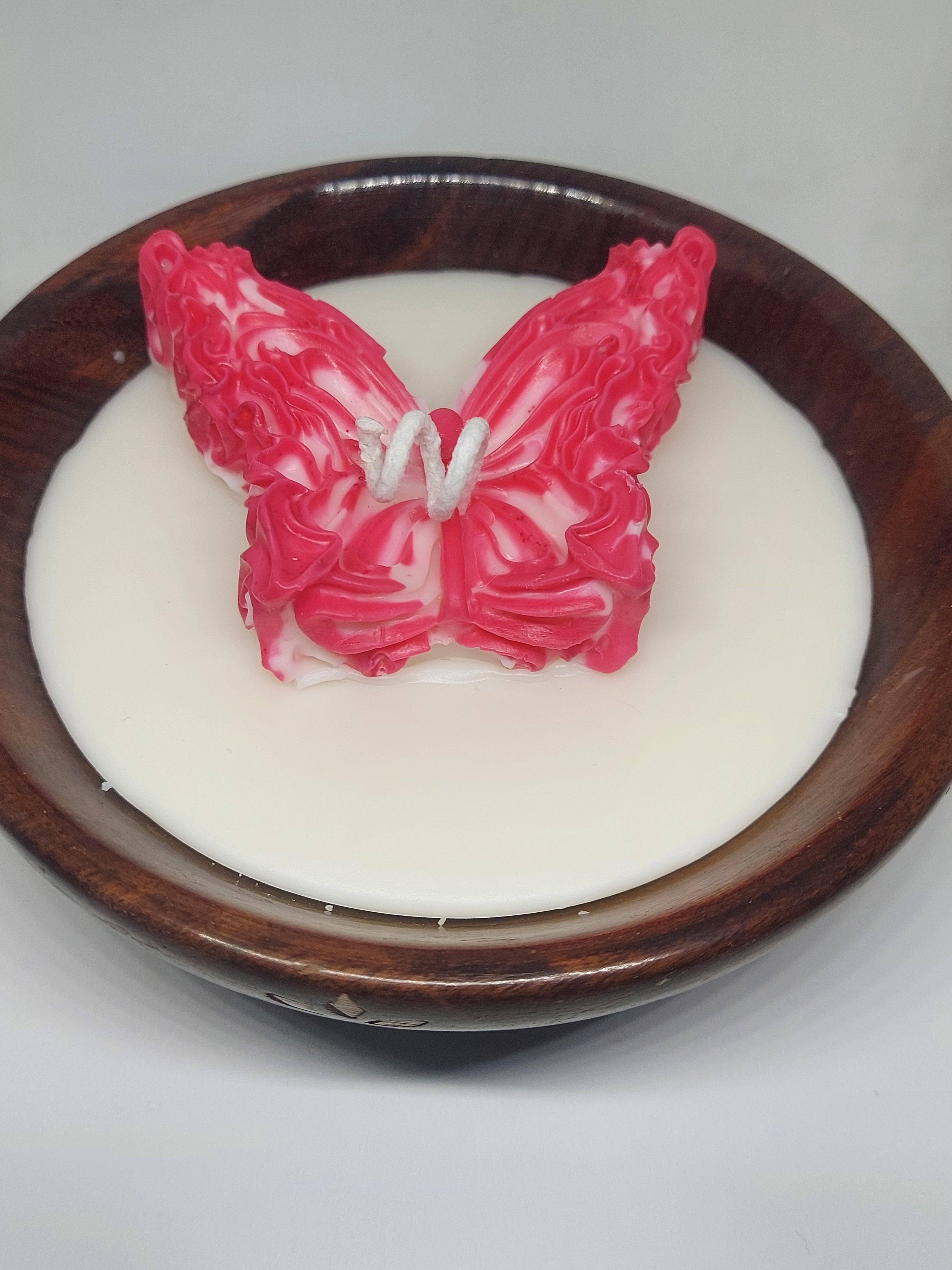 Handcrafted Soy Wax Candle in Wooden Bowl – Butterfly Editio