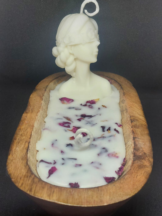 Elegant Lady Bust Soy Wax Candle in Wooden Bowl