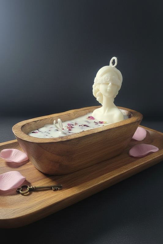 Elegant Lady Bust Soy Wax Candle in Wooden Bowl