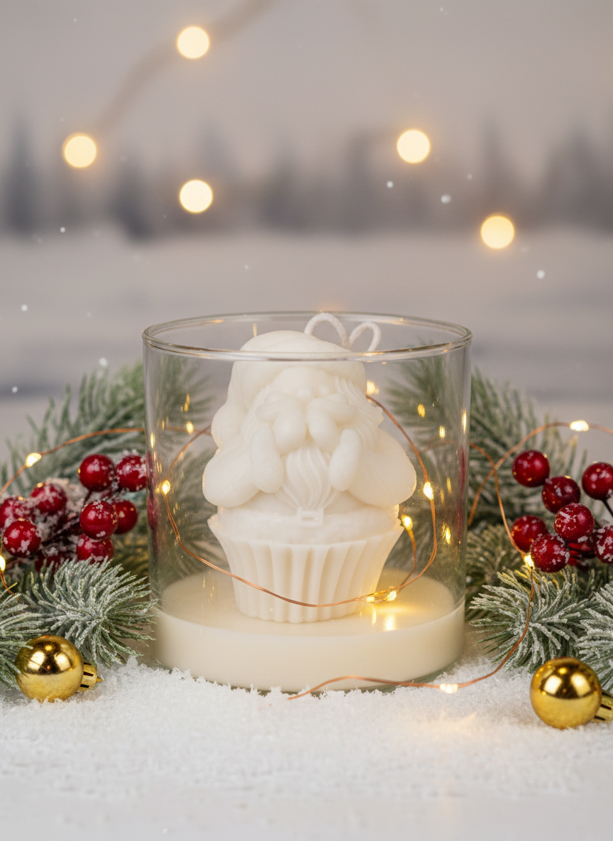 Frosted Santa Cupcake Candle