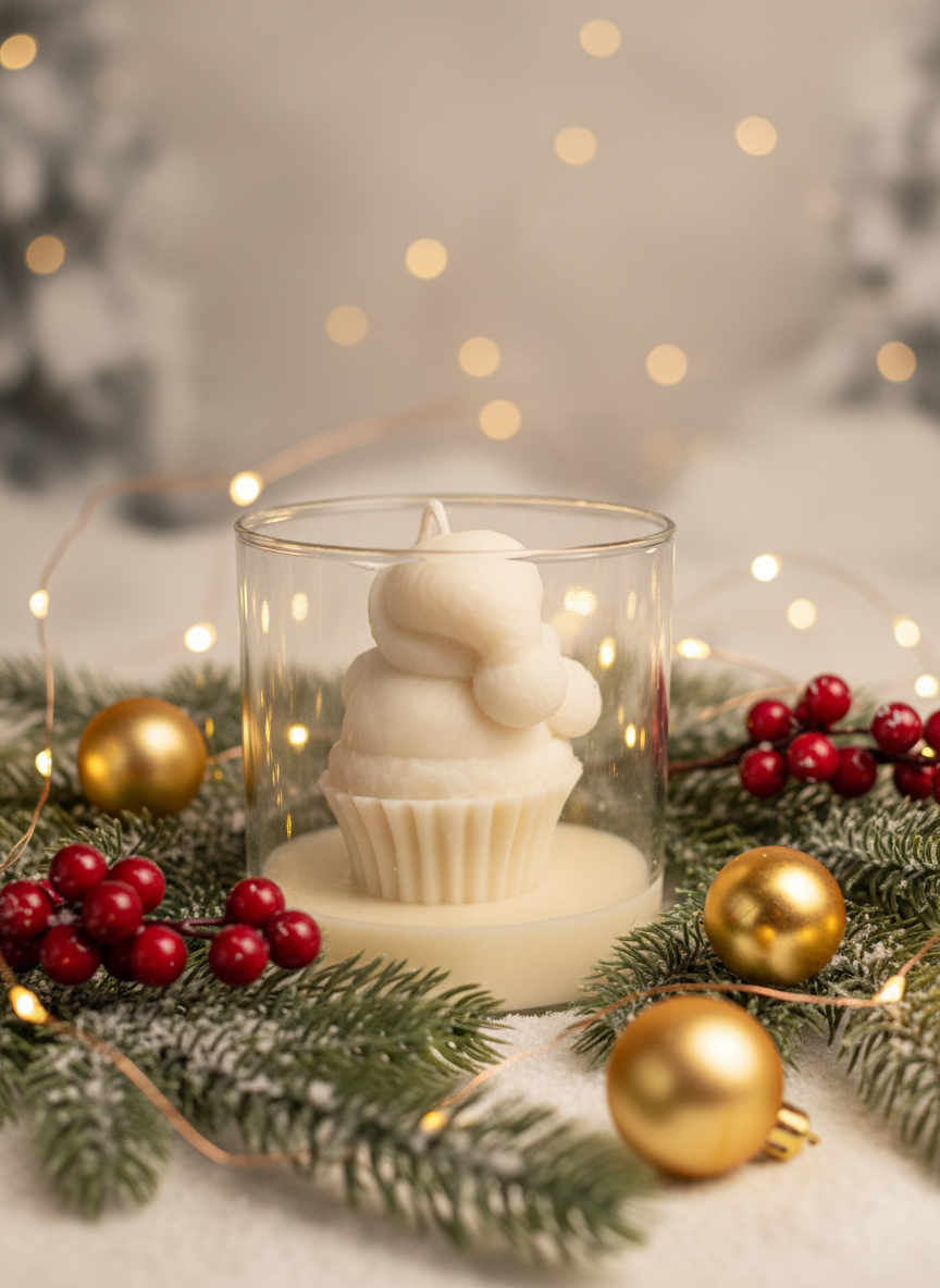 Frosted Santa Cupcake Candle
