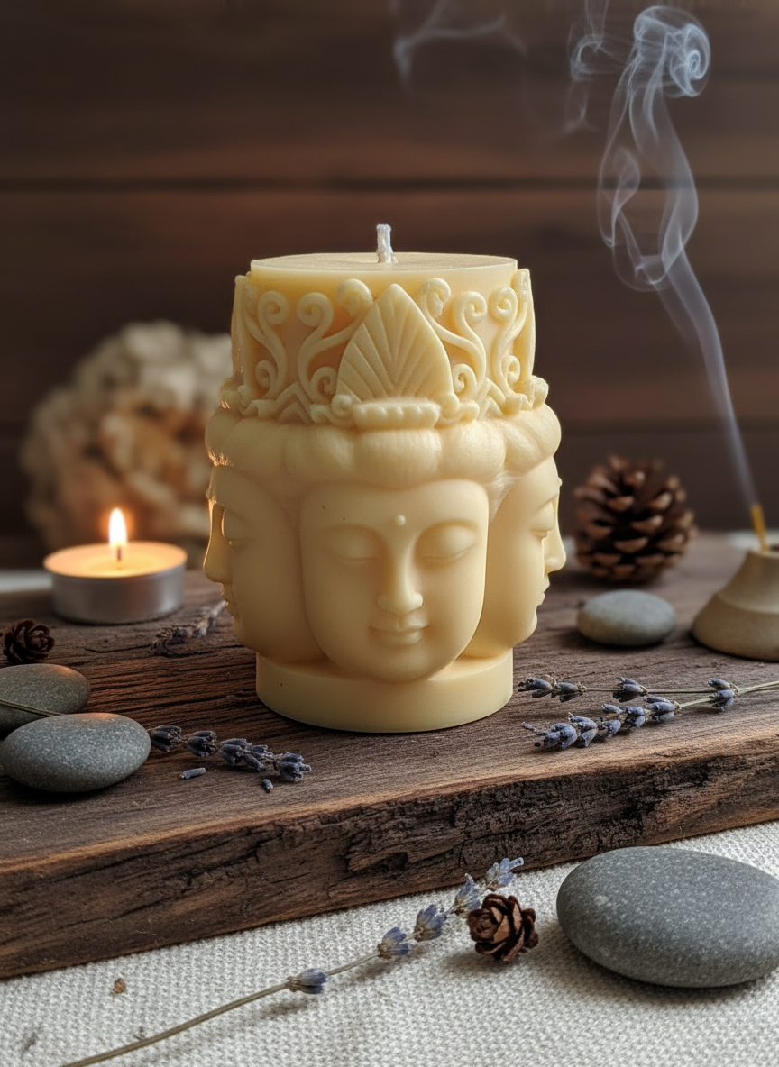 Handcrafted Multi-Face Buddha Soy Wax Candle – Mildly Scented & Perfect for Décor