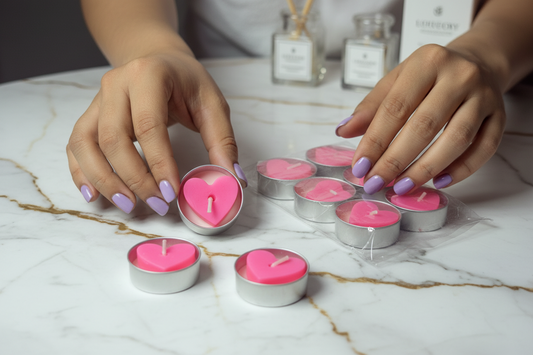 Blossom Scented Pink Heart Tealight Candles – Pack of 10 | Soy Wax | Aluminium Tealights