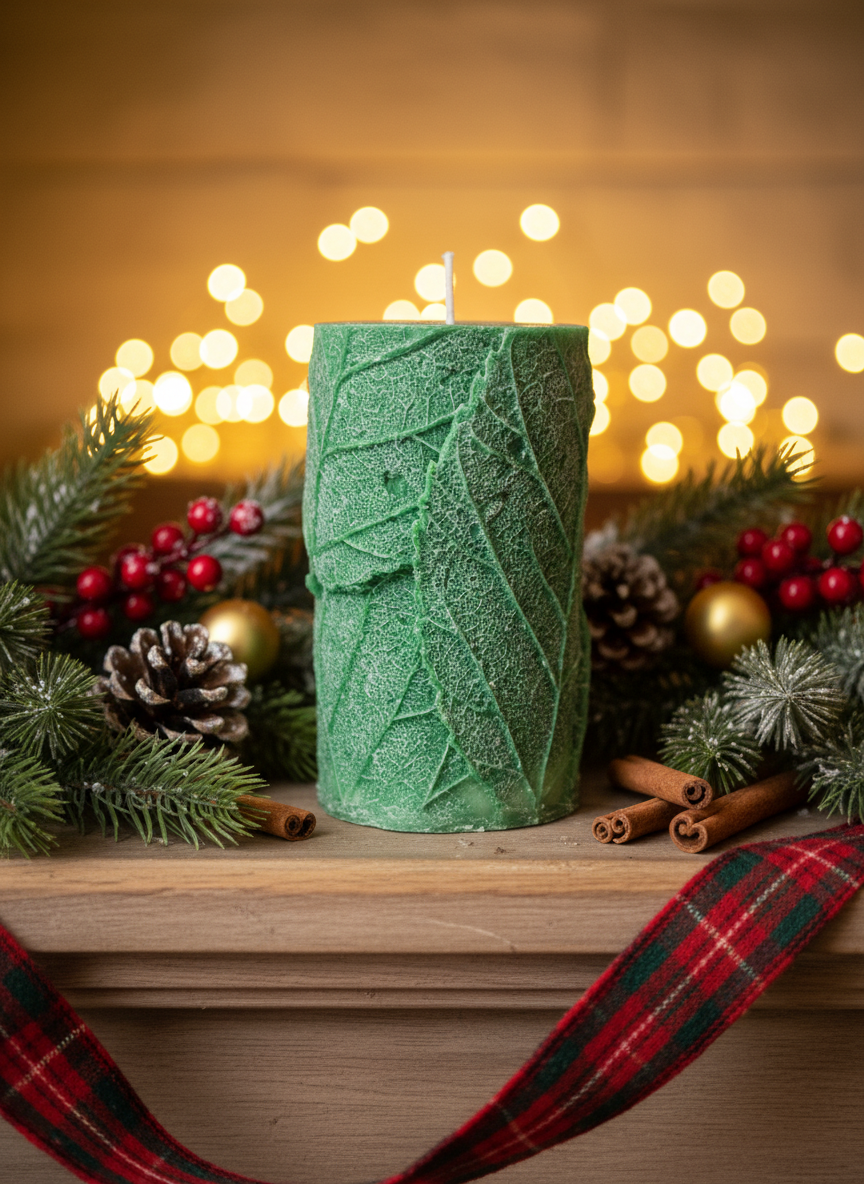 Wrapped Leaf Pillar Candle