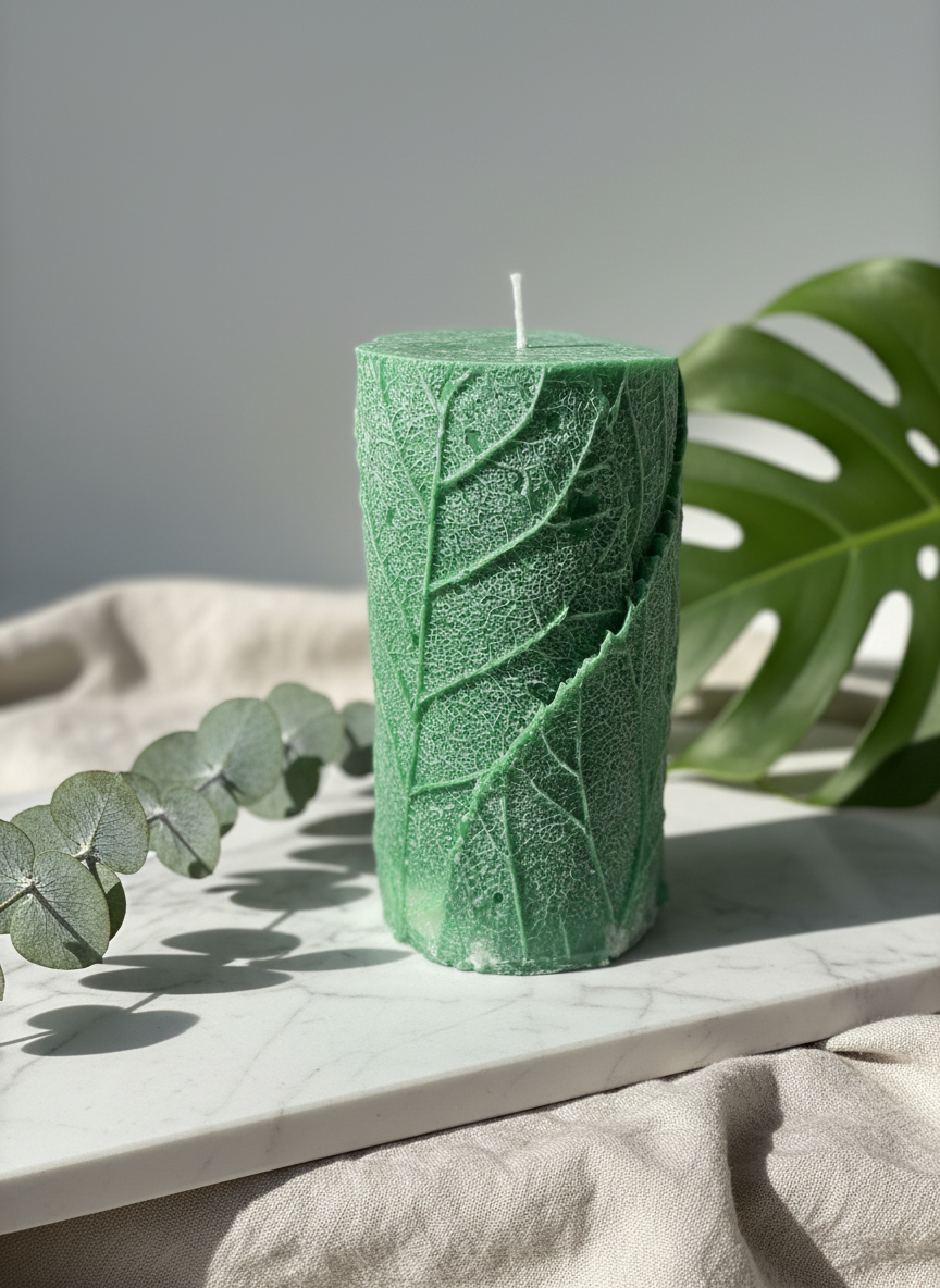 Wrapped Leaf Pillar Candle