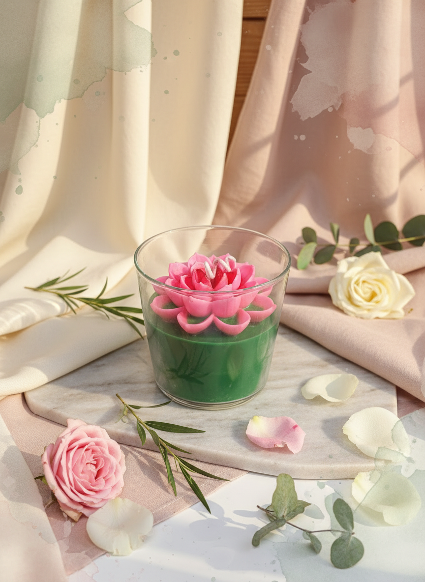 Lotus Bloom Soy Wax Candle in Glass
