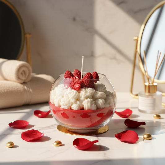 Floral Dessert Glass Jar Candle – Handmade Soy Wax Decorative Candle