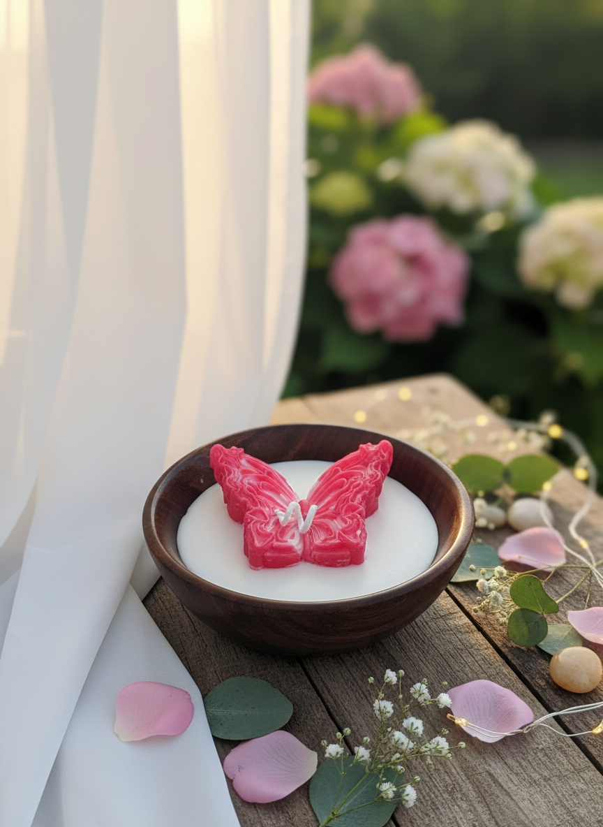 Handcrafted Soy Wax Candle in Wooden Bowl – Butterfly Editio