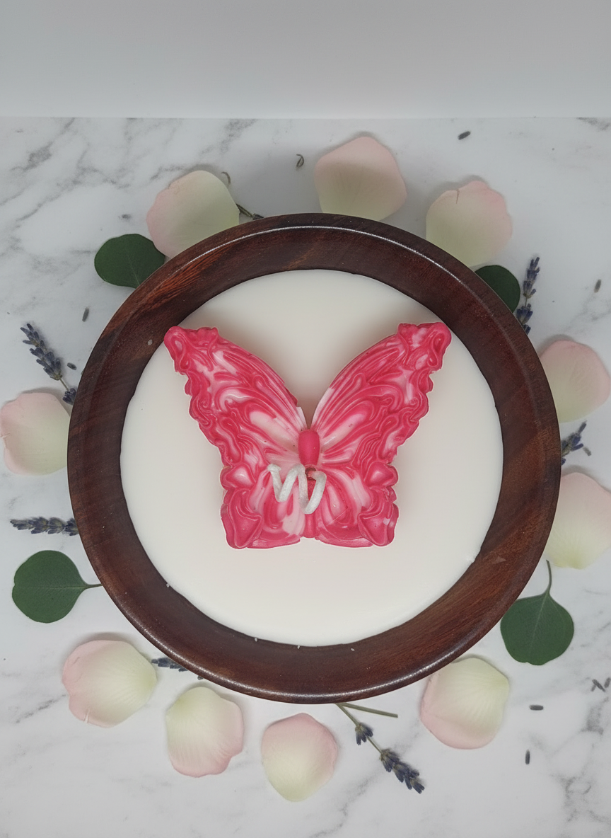 Handcrafted Soy Wax Candle in Wooden Bowl – Butterfly Editio