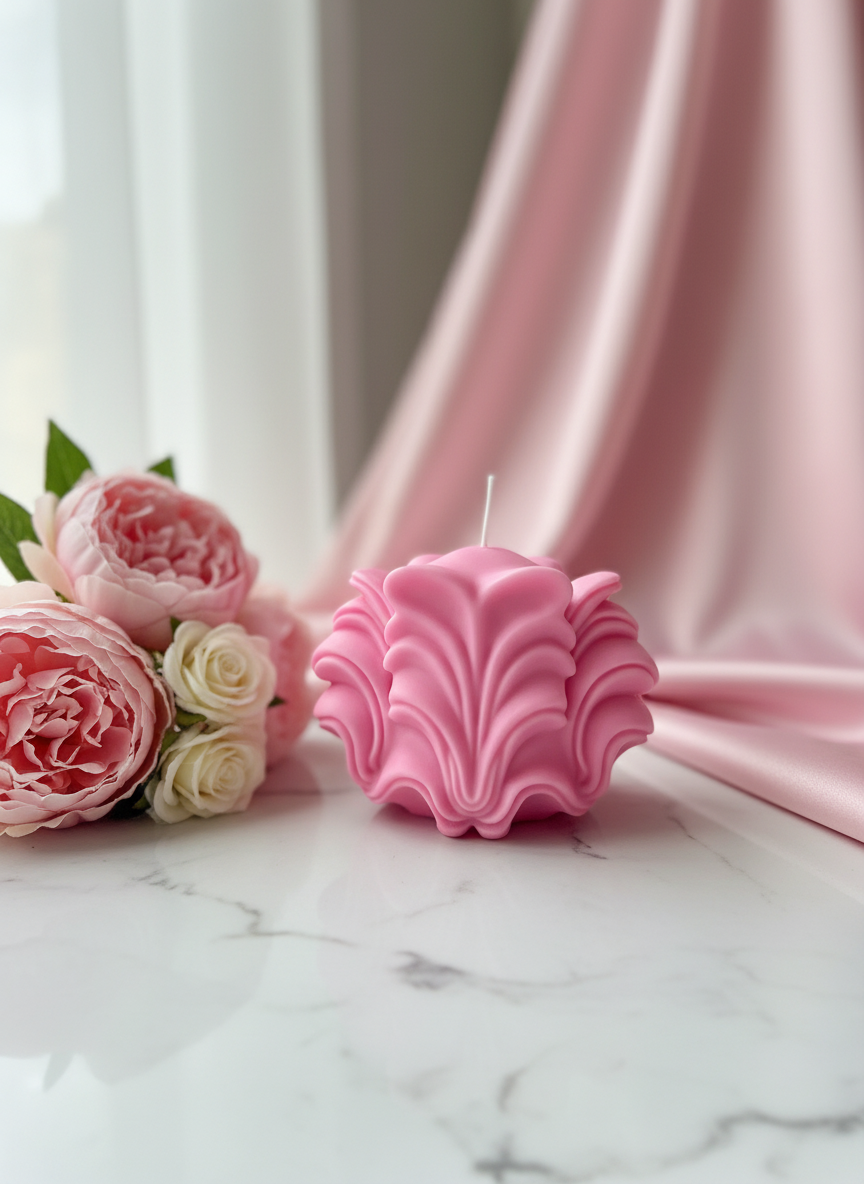 Elegant Floral-Wave Soy Wax Candle – Mildly Scented, Hand-Crafted Décor Candle