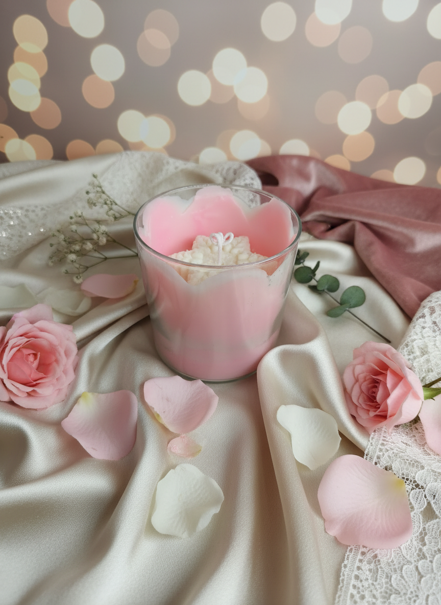 Soft Pink & White Christmas Star Candle in Glass Jar
