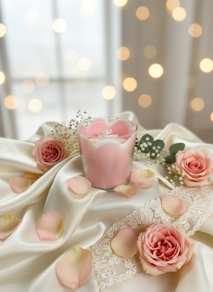 Soft Pink & White Christmas Star Candle in Glass Jar