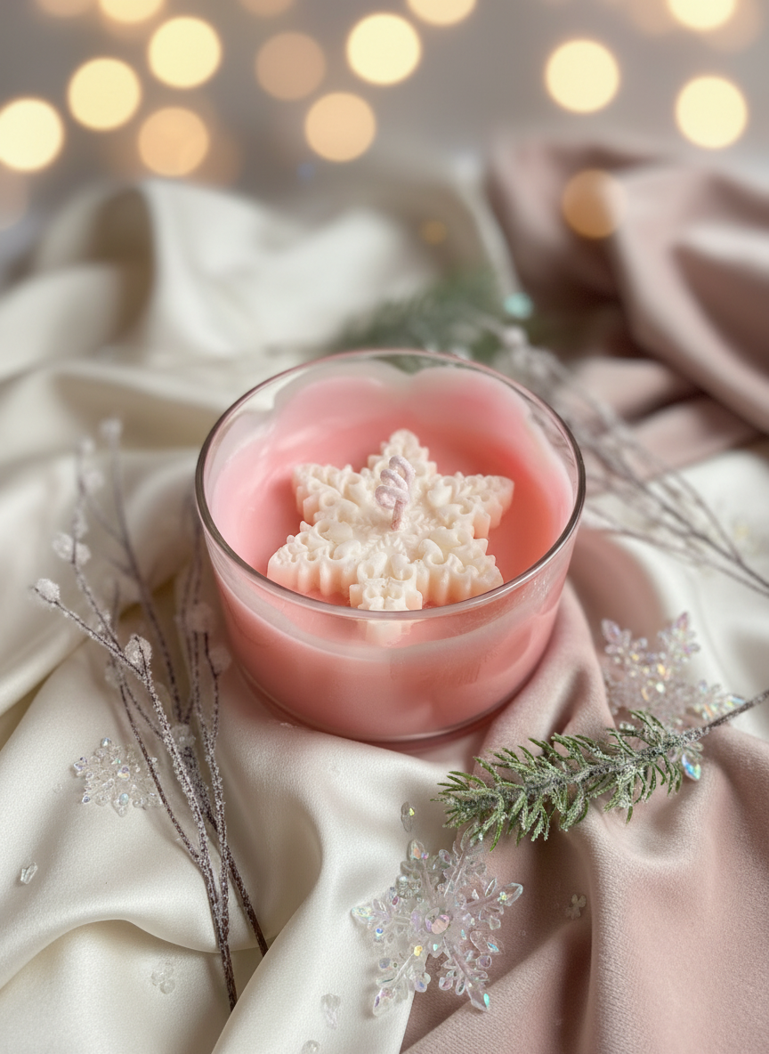 Soft Pink & White Christmas Star Candle in Glass Jar