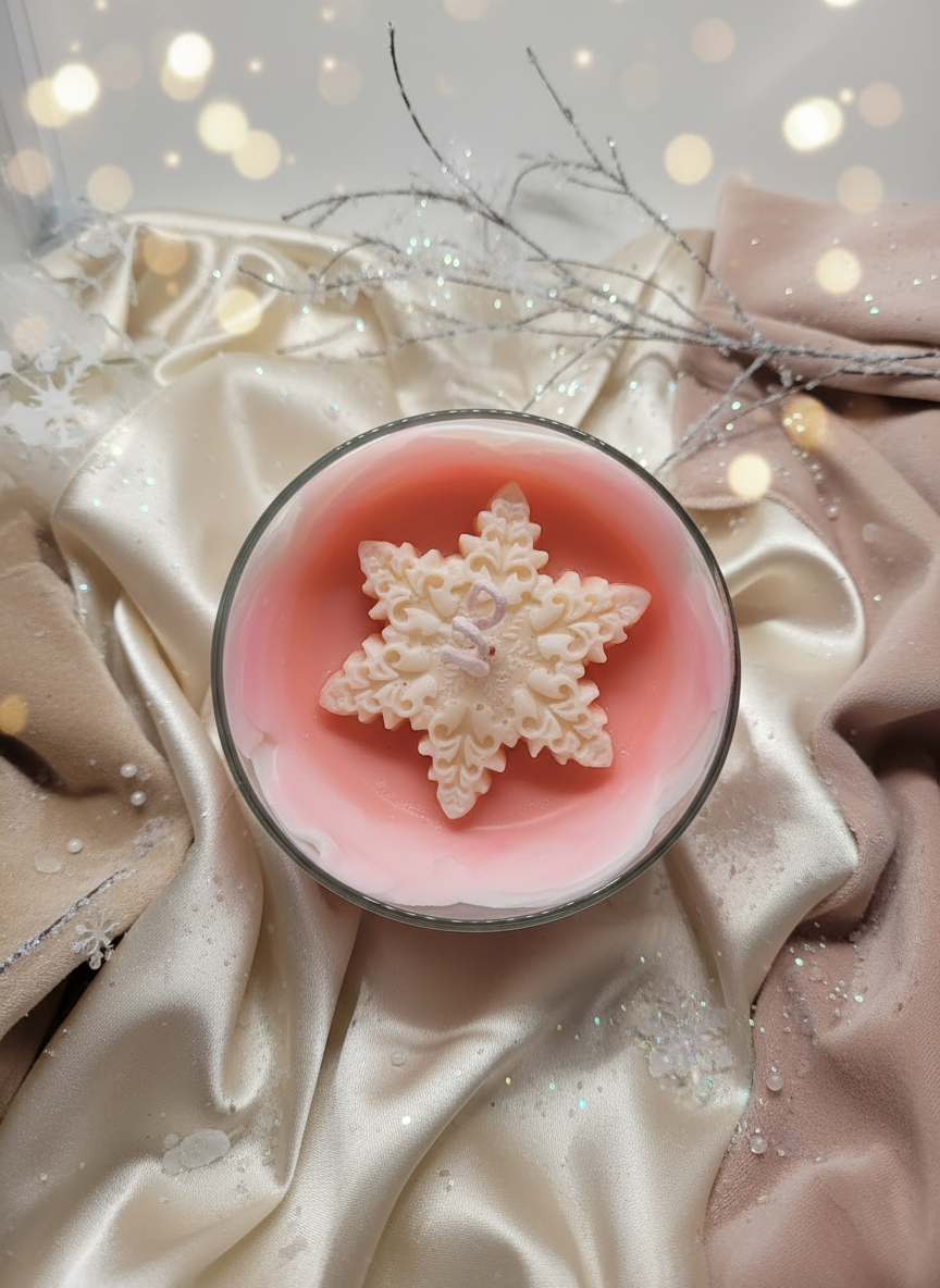 Soft Pink & White Christmas Star Candle in Glass Jar