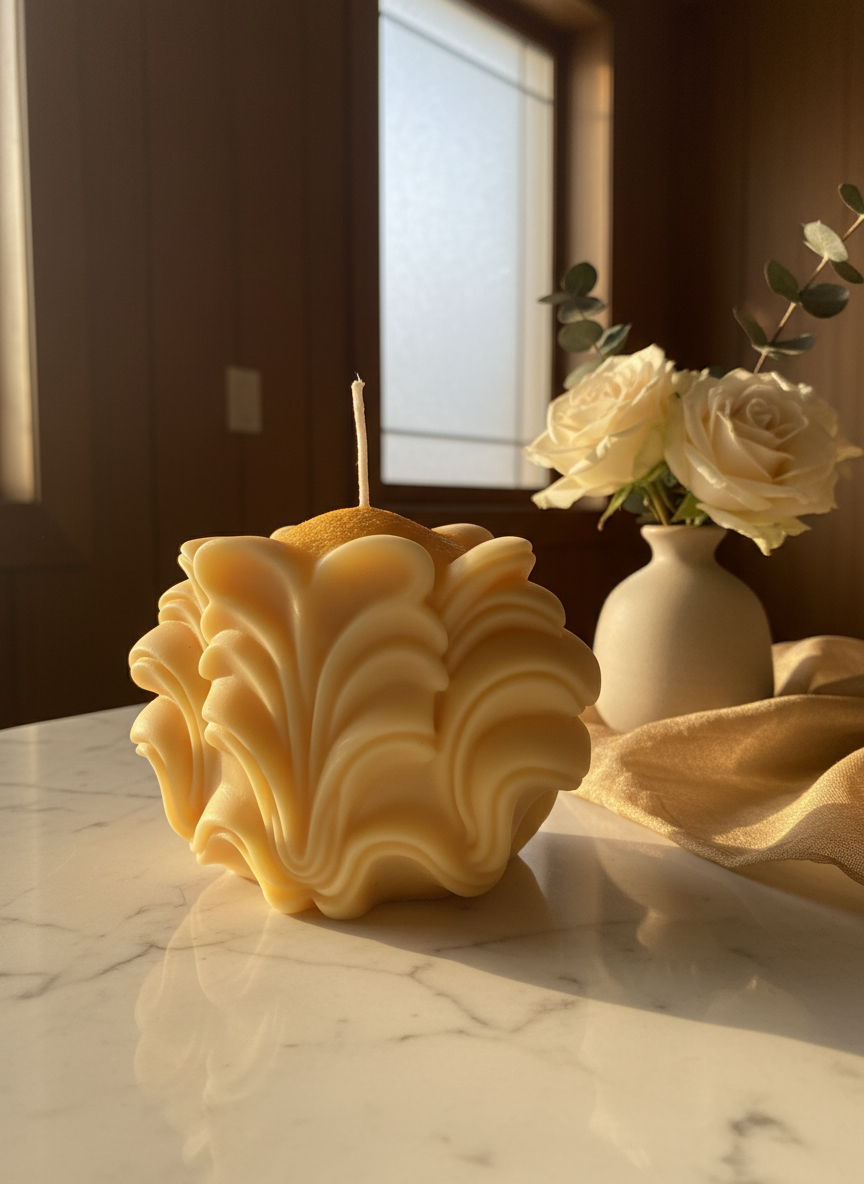 Elegant Floral-Wave Soy Wax Candle – Mildly Scented, Hand-Crafted Décor Candle