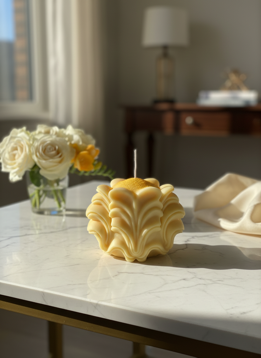 Elegant Floral-Wave Soy Wax Candle – Mildly Scented, Hand-Crafted Décor Candle